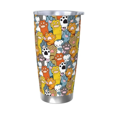 

Fuzoiu cute paw Print 20oz Tumbler Stainless Steel Vacuum Insulated Car Cup Insulated Coffee Mug Travel Mug with Lid Thermal Cup for Outdoor-Without Straw