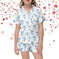 thumbnail image 2 of LIIPEE Girls Sleepwear Summer Comfort Bowknot Printed Turndown Collar Button Top Elastic Waist Shorts 2 Piece Set Pajamas Kids Cozy Vacation Loungewear,Sky Blue,4-5 Years, 2 of 5