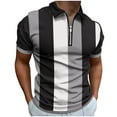 thumbnail image 1 of FAIWAD Mens Short Sleeve Shirts Zipper Striped Patchwork T-Shirt Basic Lapel Athletic Tennis Tops, 1 of 4