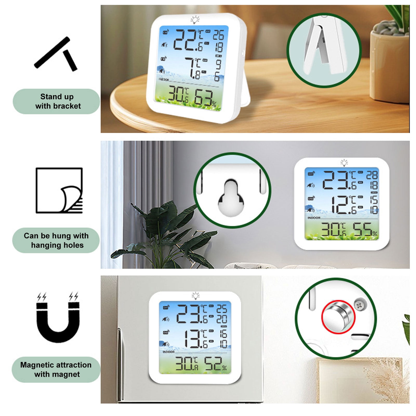 LAZIOEGR Wireless Digital Refrigerator and Freezer Thermometer with 2 Transmitters and Alarm 328ft Range LCD Display
