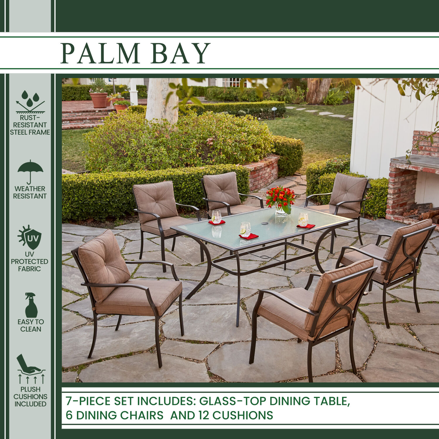 Hanover Palm Bay 7-Piece Steel Outdoor Furniture Patio Dining Set, Seats 6 - image 3 of 23