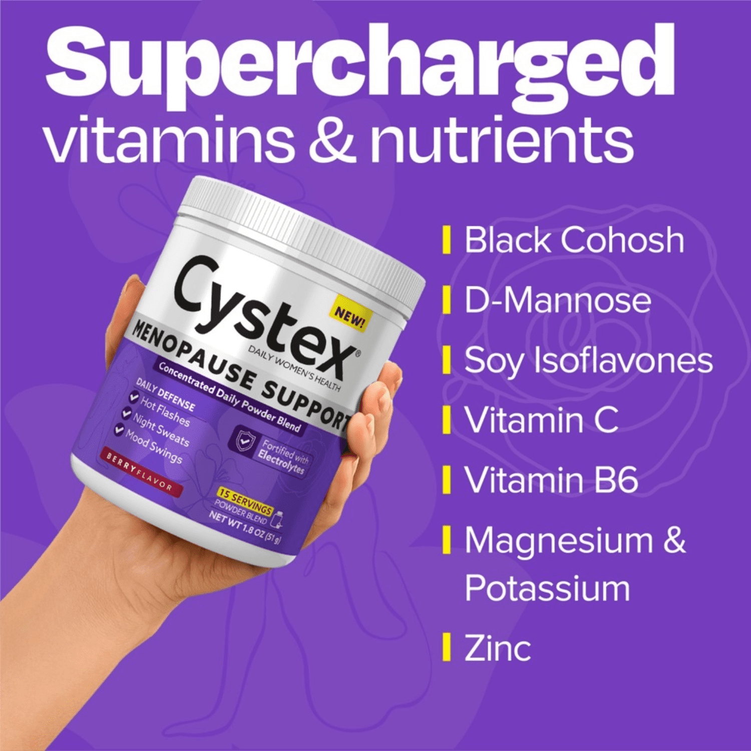 Cystex Menopause Wellness Powder for Women's Health, Berry Flavor, 1.8 oz