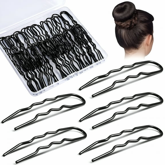 LAMIRO 50Pcs 3 Inches U Shaped Hair Pins Ballet Bobby Pins Curved Bobby Pins Hair Pins for Women Girls Thick Thin Long Curly Hair with storage box