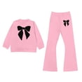 thumbnail image 5 of Shadoumai Girls 2 Piece Outfit Summer Long Sleeve Graphic T-Shirt Top & Flared Pants Spring Clothes Set Casual Kid Age 6-14, 5 of 5