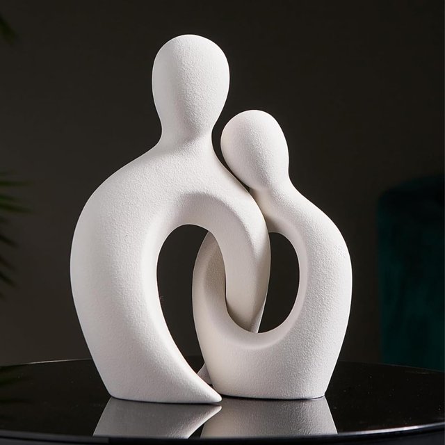 Escultura romántica de pareja de cerámica blanca para decoración del hogar: estatua de amante abstracta moderna para decoración de sala de estar, oficina y dormitorio