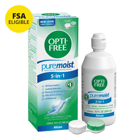 OPTI-FREE Puremoist Multi-Purpose Contact Lens Liquid Solution for Daily Contact Lens Cleaning Use, 10 fl oz