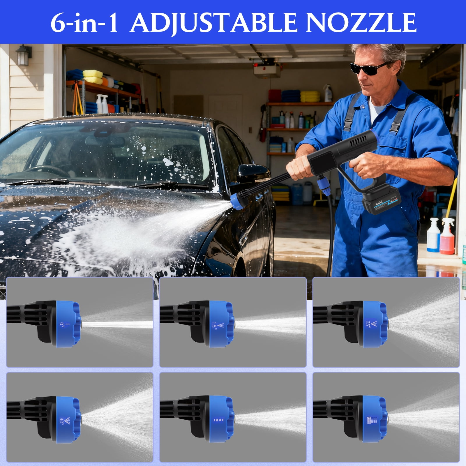 1100 PSI Cordless Pressure Washer for 21V Battery,Portable Handheld Power Washer , 2 x 4.0 Ah Batteries, 6-in-1 Swivel Nozzle, 32.81FT Hose,for Car Yard Fence Wall Cleaning and Garden