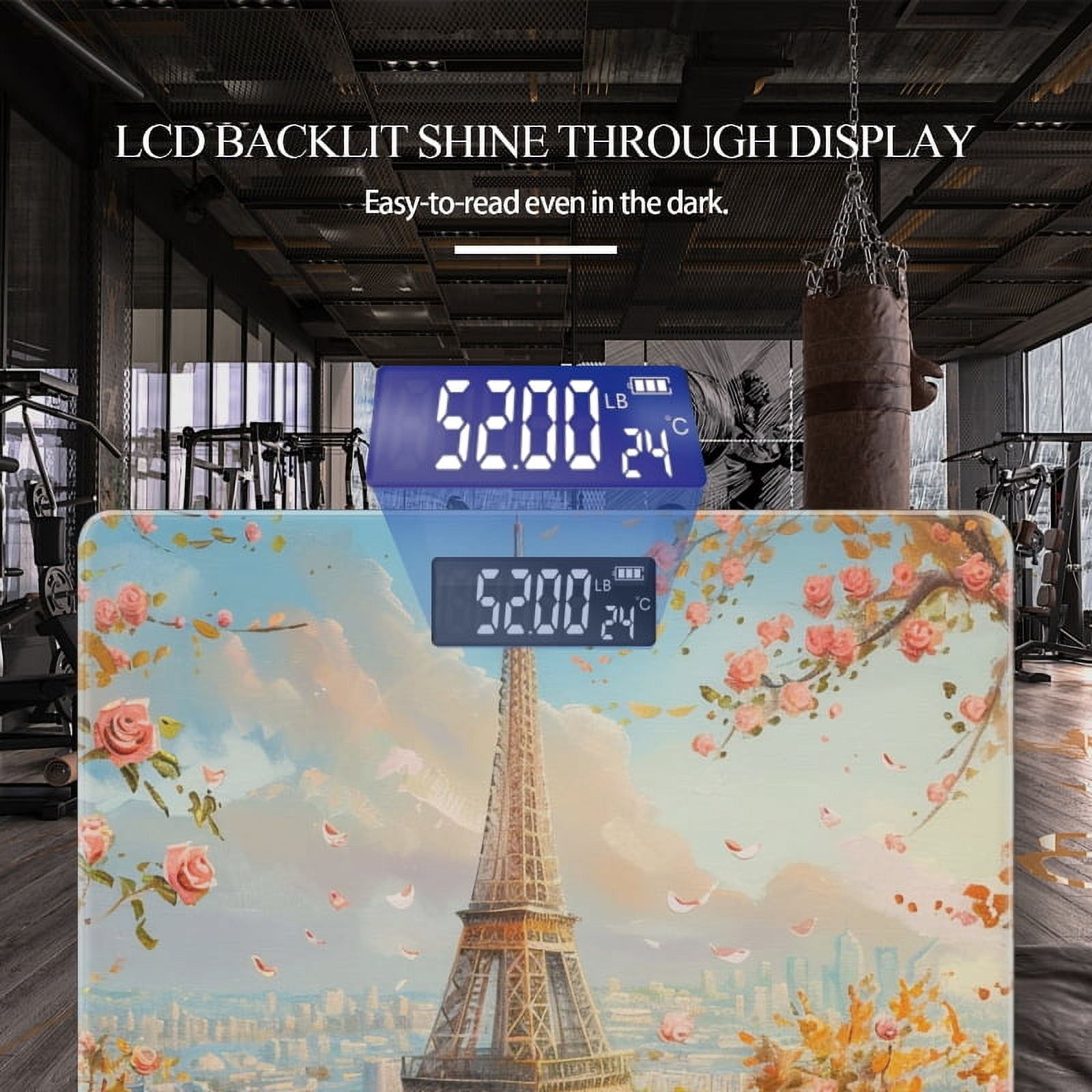 Bathroom Scale, Highly Accurate Digital Body Scale,Precisely Measures Weight up to 400 lbs-The Eiffel Tower Surrounded By Roses In Shades Of Pink