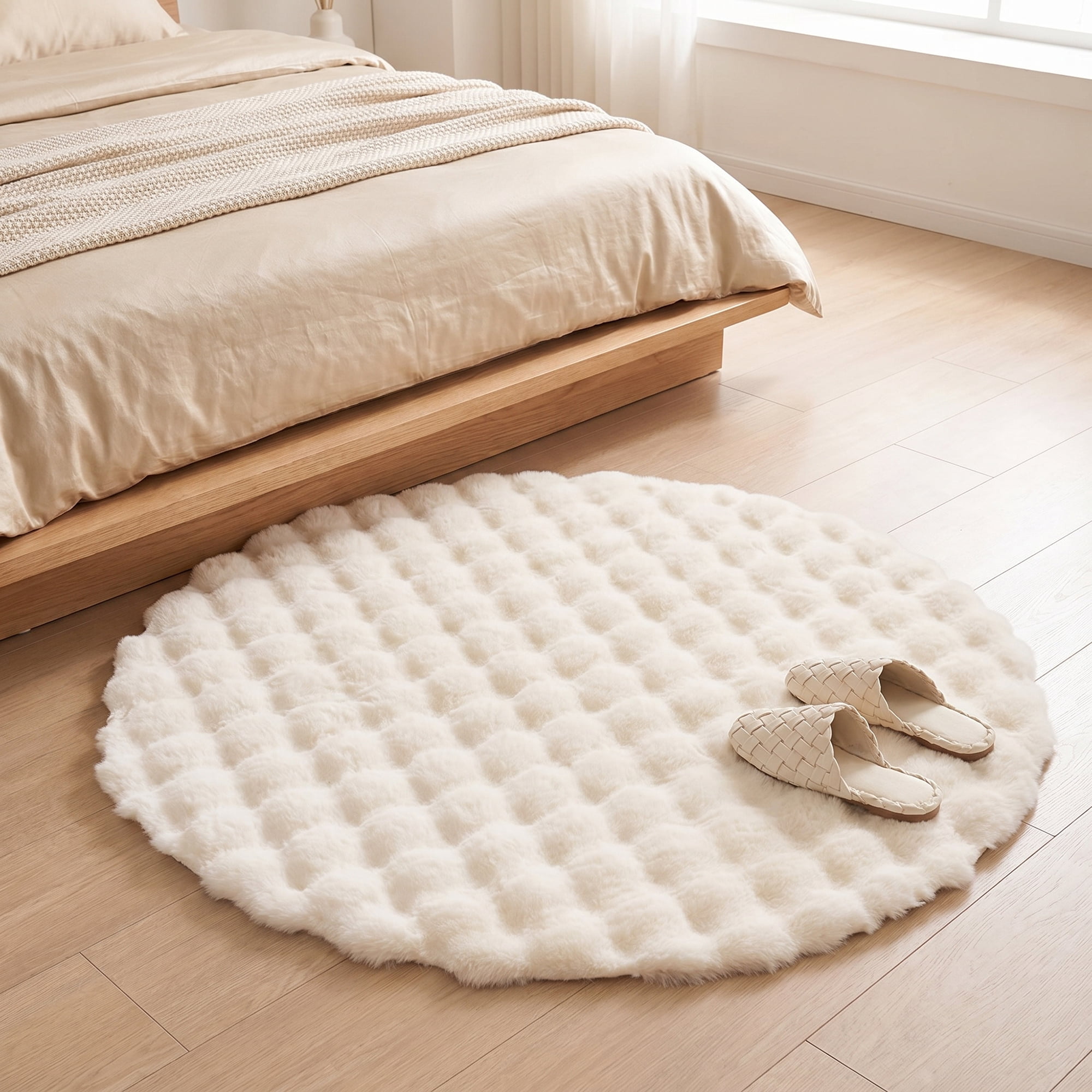 Unique Bargains Modern Geometric Round Area Rug Soft Shaggy Circle Carpet 24" x 24" Beige