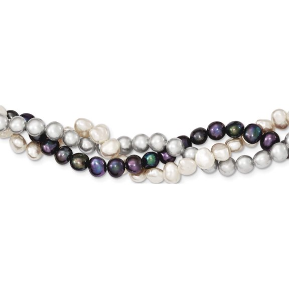 Sterling Silver Rh 6-7mm White/Black/Silver Fwc Pearl With 2In Ext. Necklace (19 X 15) Made In China qh4798-17