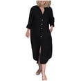 thumbnail image 2 of ClodeEU Women's Lightweight Long Sleeve Linen Blend Midi Dress,Button Down Beach Dress with Pockets Black,Womens Plus XXL, 2 of 6
