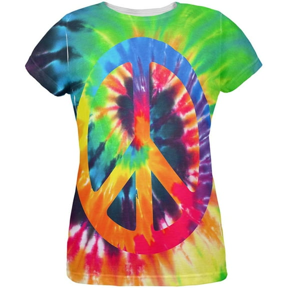 Peace Sign Tie Dye All Over Womens T Shirt Multi LG