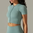 thumbnail image 2 of Women's Casual Yoga Zipper Short Sleeve Tight Fitness Top, 2 of 5