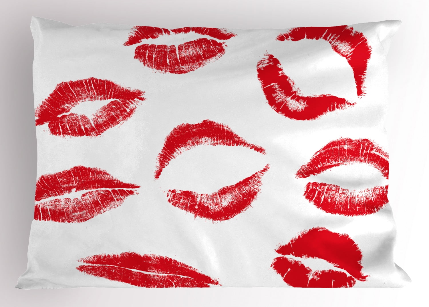 Kiss Pillow Sham Various Different Kiss Marks in Red Woman Seduction