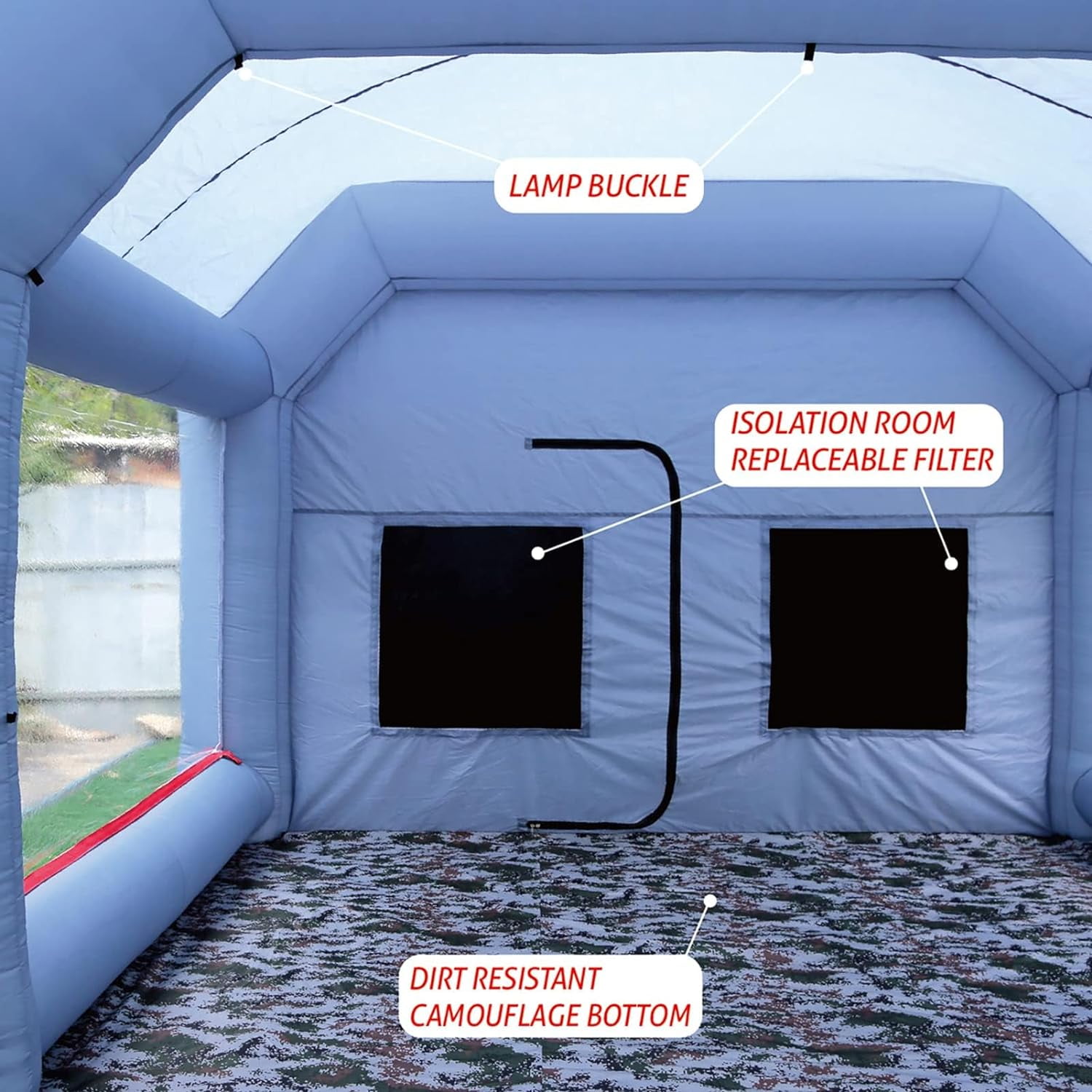TKLoop Portable Inflatable Paint Booth 26X15X10Ft with Blowers(750W+950W), Inflatable Spray Paint Booth Tent with Tool Room