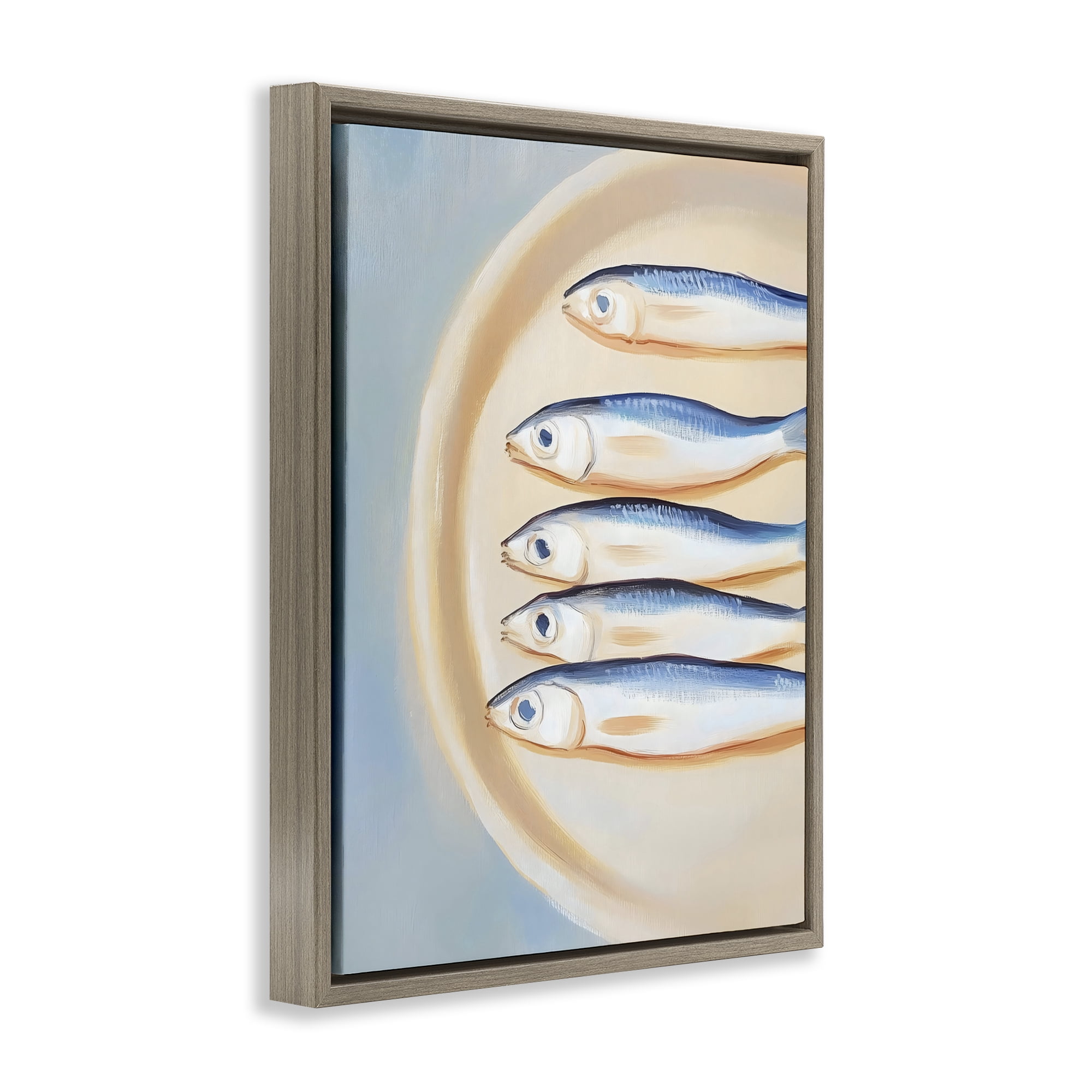 Stupell Industries Plate of Sardines Brown Framed Floater Canvas Wall Art, design by The Prints Vibe