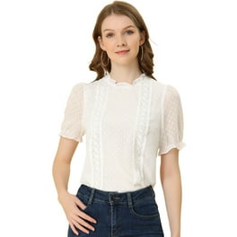 Top Femme En Dentelle à Volants – Motif Pois Beige – Manches Longues – Style Rétro élégant – Neuf Avec étiquettes