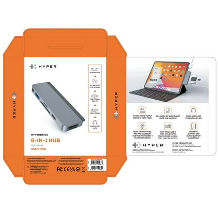 HyperDrive 6-in-1 USB-C Hub for iPad Pro/Air, Gray