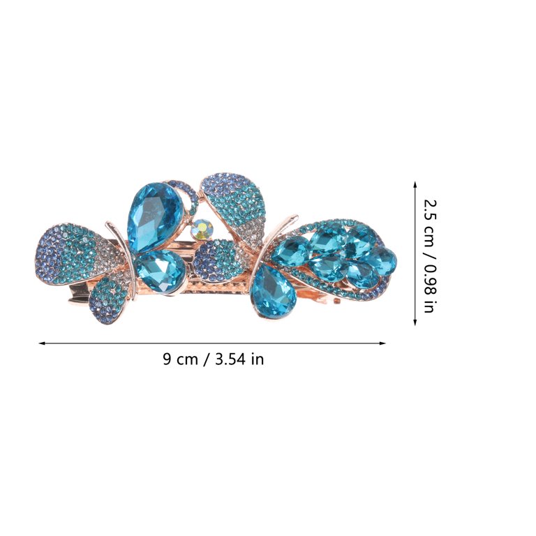 FRCOLOR Blue Rhinestone Bow Hair Clips for Women Decorative  display picture 3