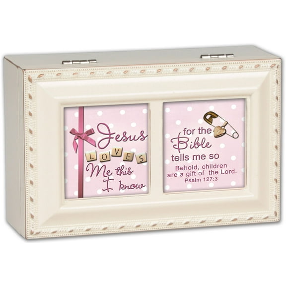 Jesus Loves Me Girl Cottage Garden Elegant Ivory Finish with Gold Brushed Rop...