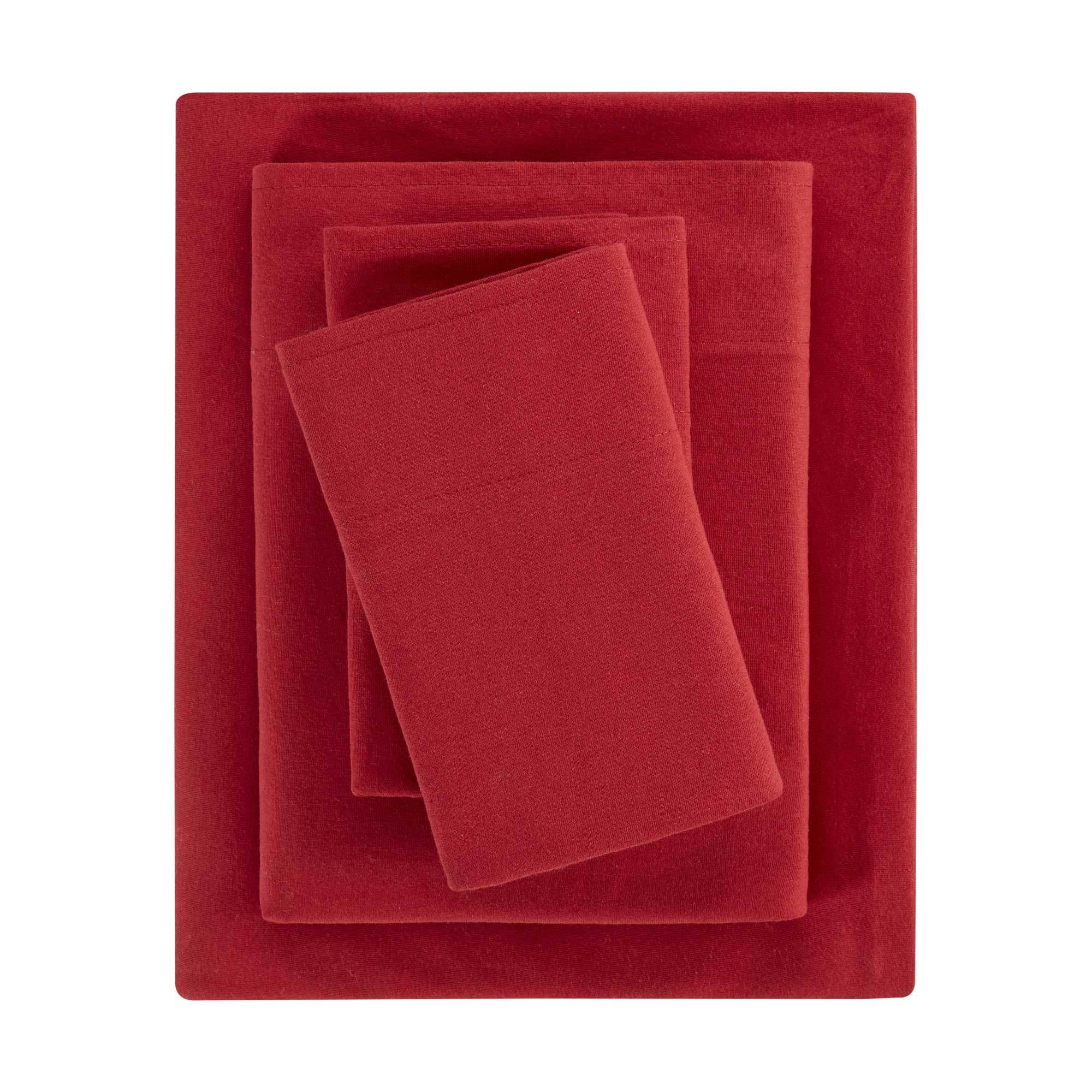 Mainstays Extra Soft Adult Jersey Bed Sheet Set, Twin-XL, Red Sedona, 3 Pieces