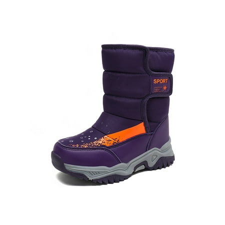 

Gomelly Unisex Kids Snow Boots Plush Lined Winter Boot Comfort Warm Shoes Hook And Loop Hiking Outdoor Purple 11.5C
