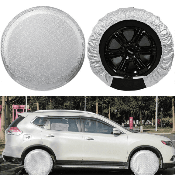 Tire Covers 4 Pack, Sun Rain Snow Protector for Truck SUV Wheel Waterproof Aluminum Film Wheel Cover Fit 25-27 inch Tire Diameter