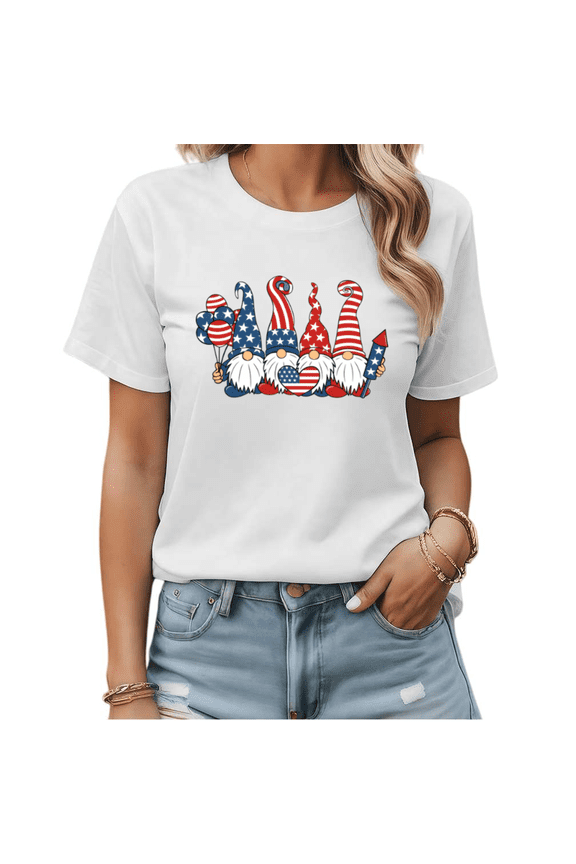 4th of July Gift USA 250 Years Cute Gnome Graphic Tees Women's Patriotic Shirt