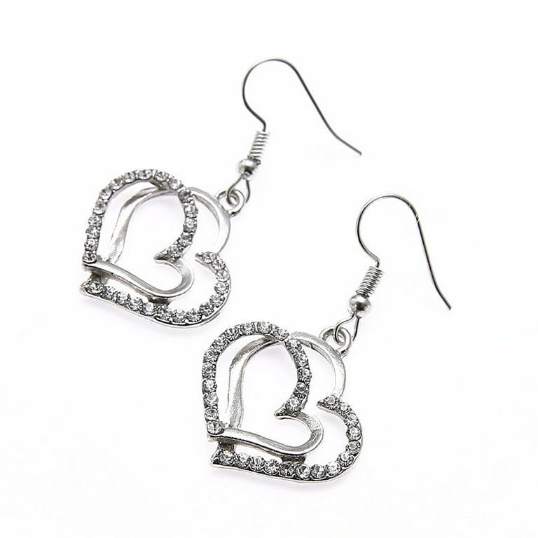 ★ROSEMONT★ Silver Heart Earrings Necklace Set RC24B14E SET 3 Pcs Set Heart Shaped Jewelry Set Of Earrings Pendant