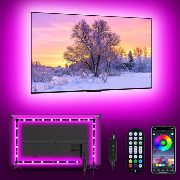 PLUHKN-LED Lights RGB Backlight, 16.4ft Strip for 65-85 inch TV Behind, Music Sync USB Bluetooth APP Remote Control Color Changing Light for Gaming Room