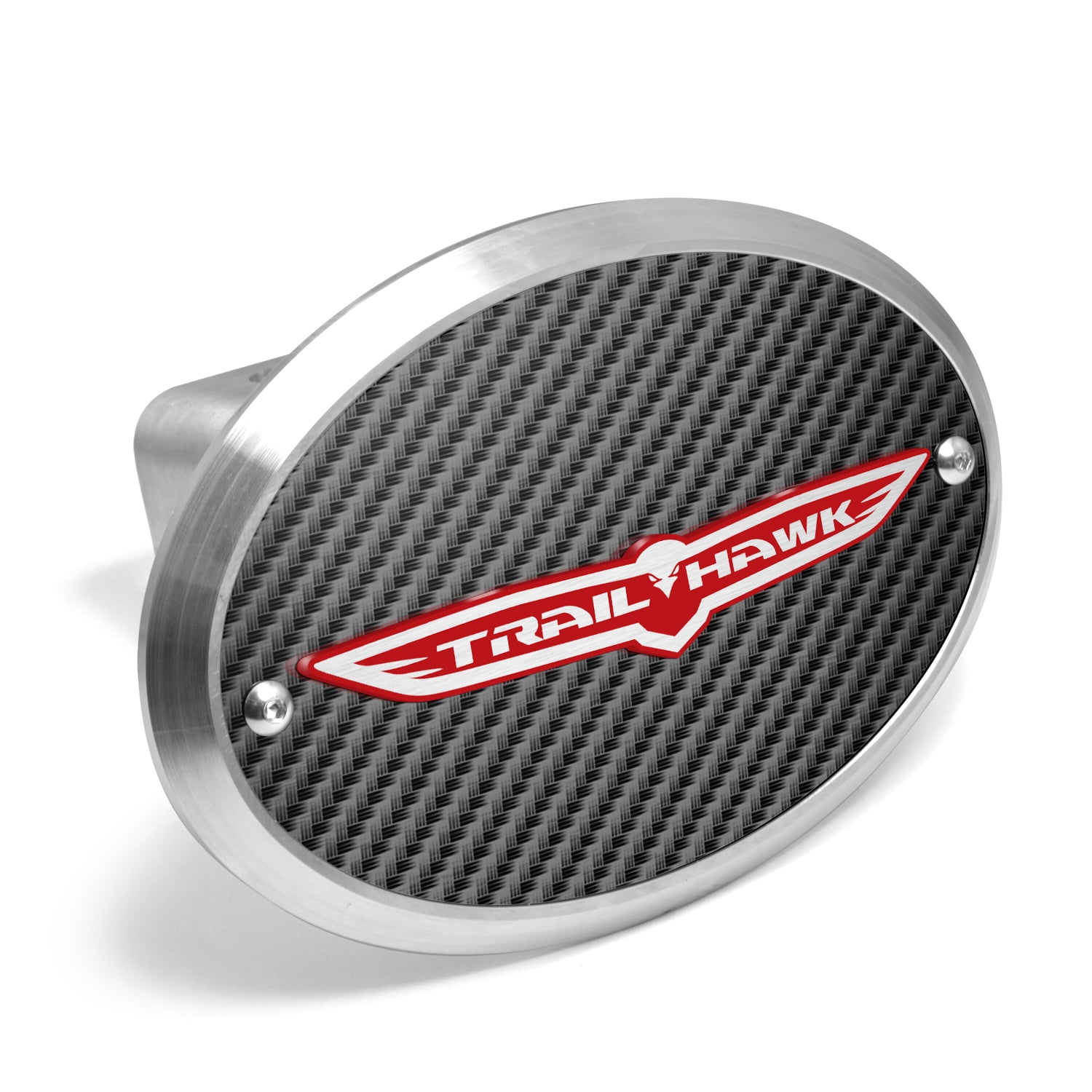 Jeep Trailhawk 3D Logo on Carbon Fiber Look Oval Billet Aluminum 2 inch