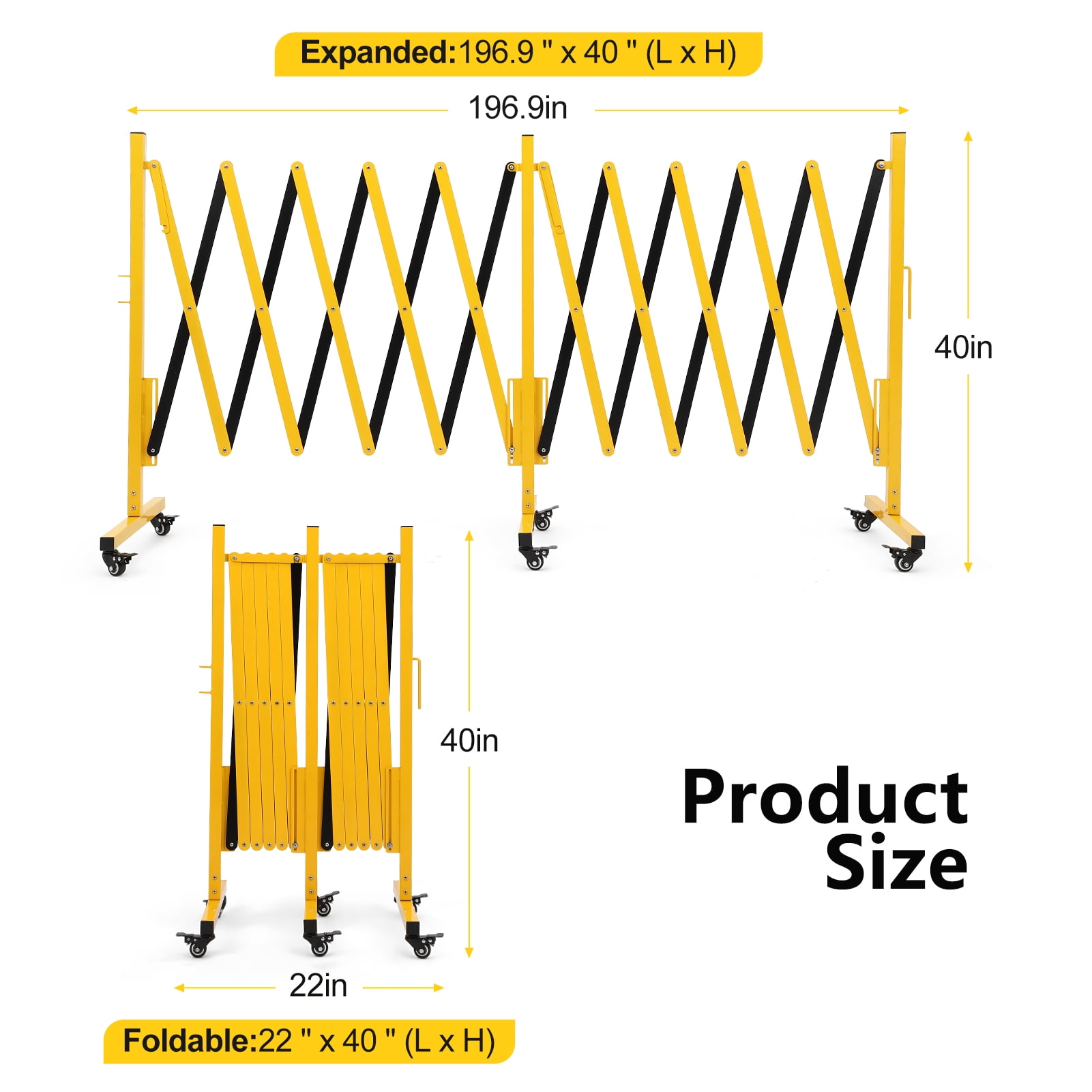 Yesurprise Metal Expandable Barricade 16FT Folding Security Gate Retractable Driveway Gate Folding Safety Barricade