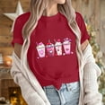 thumbnail image 5 of mihongmao Valentine Tops for Women Short Sleeve Women Casual Round Neck Short-sleeved Christmas Tree Printed T-shirt Wine XL, 5 of 6