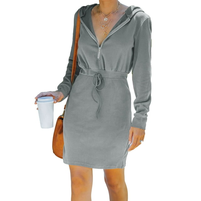 Vestido de manga larga,Sudadera con capucha de manga larga Vestido con cuello en V con capucha Vestido con capucha de mujer diseñado a medida