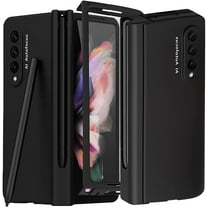 YXKJ Phone Case Compatible with Samsung Galaxy Z Fold 3 with Hinge Protection & S Pen Slot, Full Protective Cover with Front Screen Protector Case Black
