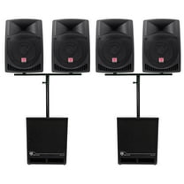 (4) Rockville RPG12 12" Active DJ PA Speakers Mounts (2) 15" Powered Subwoofers