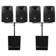 (4) Rockville RPG12 12" Active DJ PA Speakers+Mounts+(2) 15" Powered Subwoofers