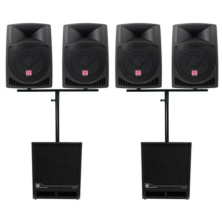 (4) Rockville RPG12 12" Active DJ PA Speakers+Mounts+(2) 15" Powered Subwoofers