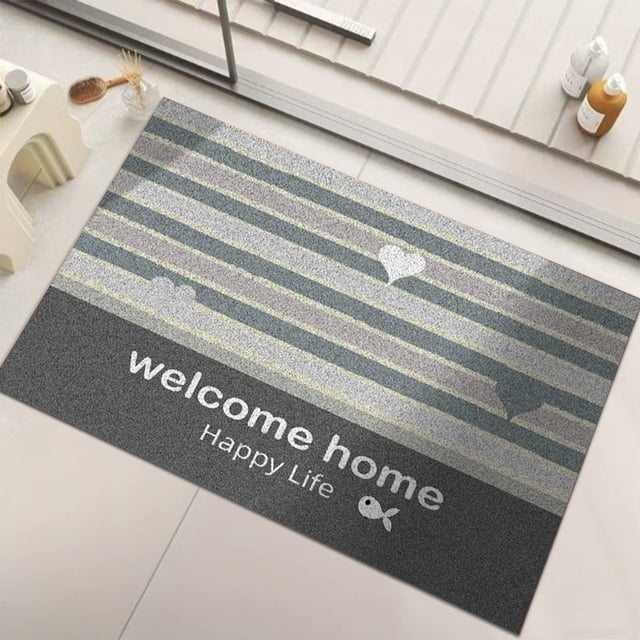 Entrance Door Mat | Absorbent Non-Slip Polyester Bathroom Floor Rug | Thickened Soft Plush Interior Decoration Carpet | Easy Care | 60x40cm | Blue Pink Gray | Home Entryway Tile Wood