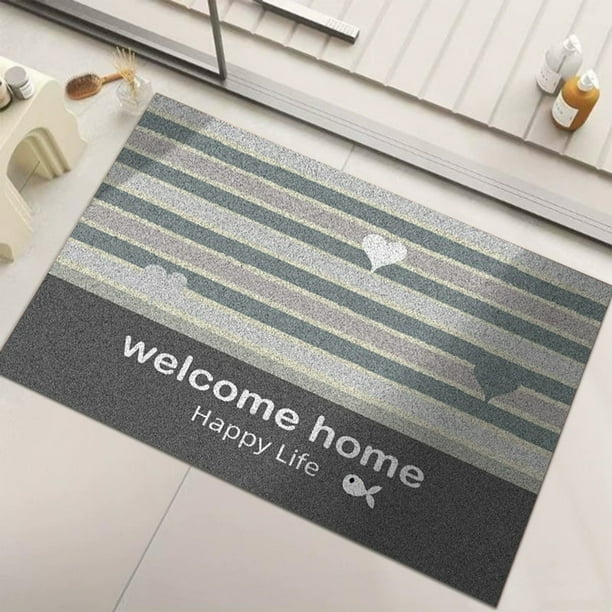 Entrance Door Mat | Absorbent Non-Slip Polyester Bathroom Floor Rug | Thickened Soft Plush Interior Decoration Carpet | Easy Care | 60x40cm | Blue Pink Gray | Home Entryway Tile Wood