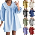 thumbnail image 5 of Dvprdro Robe à Carreaux pour Femmes Mode Été Col à Revers Manches 3/4 Bouffantes Plissée Décontractée Ample T-Shirt Mini Robe, 5 of 5