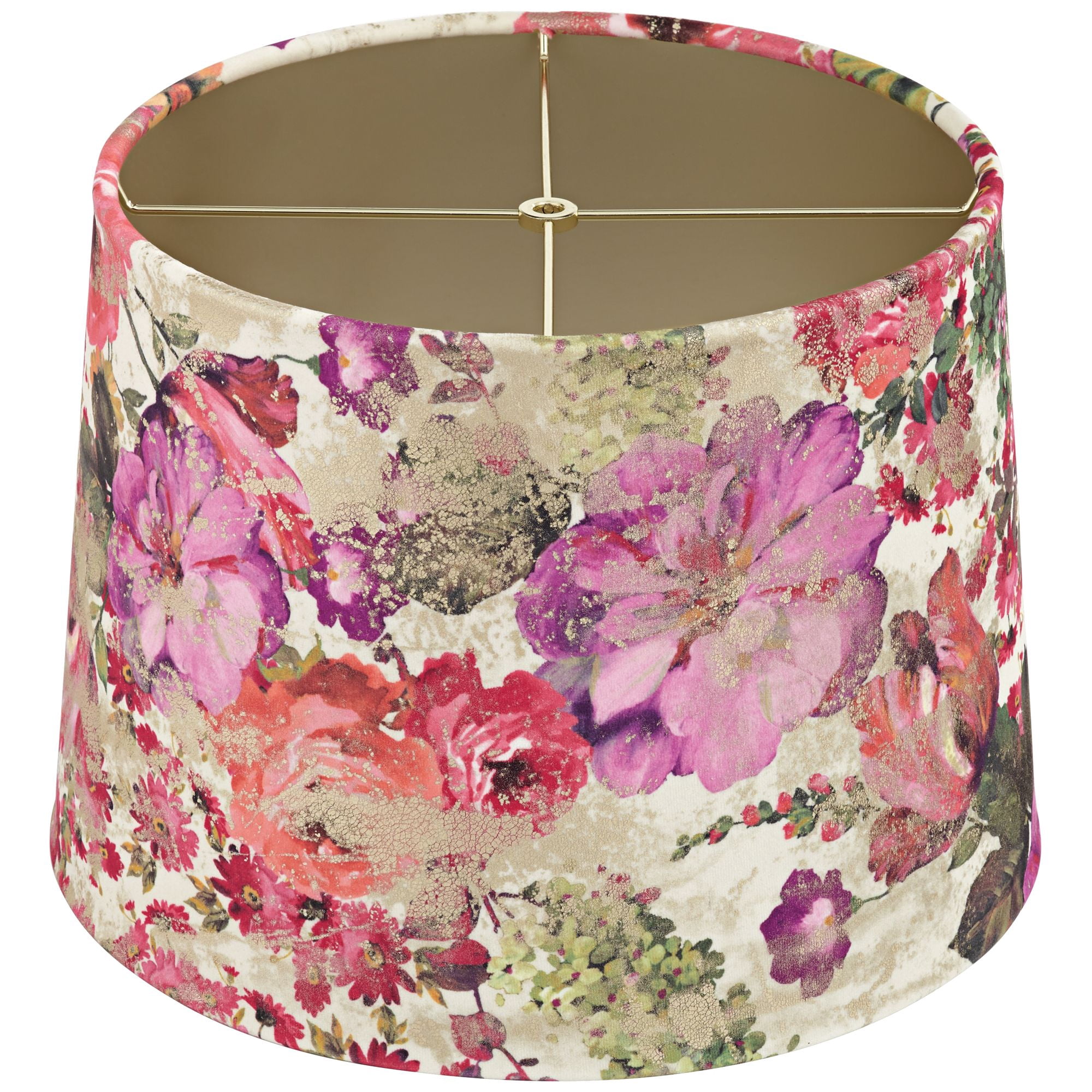 Springcrest 13" Top x 15" Bottom x 11" High x 11" Slant Print Lamp Shade Replacement Drum Velvet Red Flowers Spider Harp Finial