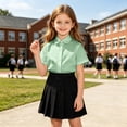 thumbnail image 6 of HCYSFG Uniform Shirts For Girls Peter Pan Collar Short Sleeve Button Down Solid Color Student Blouse Back To School Style Top, 6 of 7