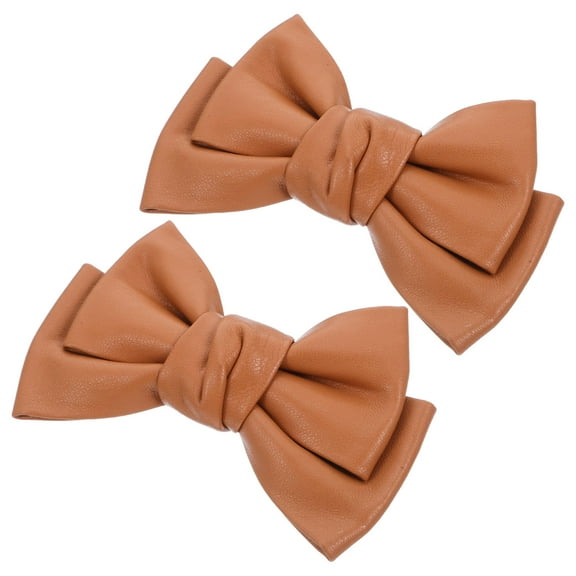 OULII Khaki Bowknot Shoe Clips for Women's Heels, Decorative PU Zinc Alloy Removable Accessories, Size 1 Pair