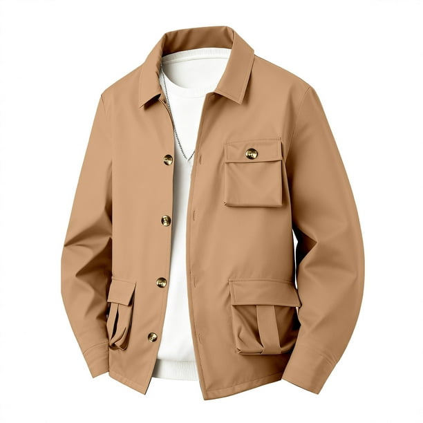 pstuiky camisas de hombre de manga larga, Abrigo informal de manga larga con cuello vuelto y cremallera para hombre, color liso, a la moda Tops casuales para hombres xxxl