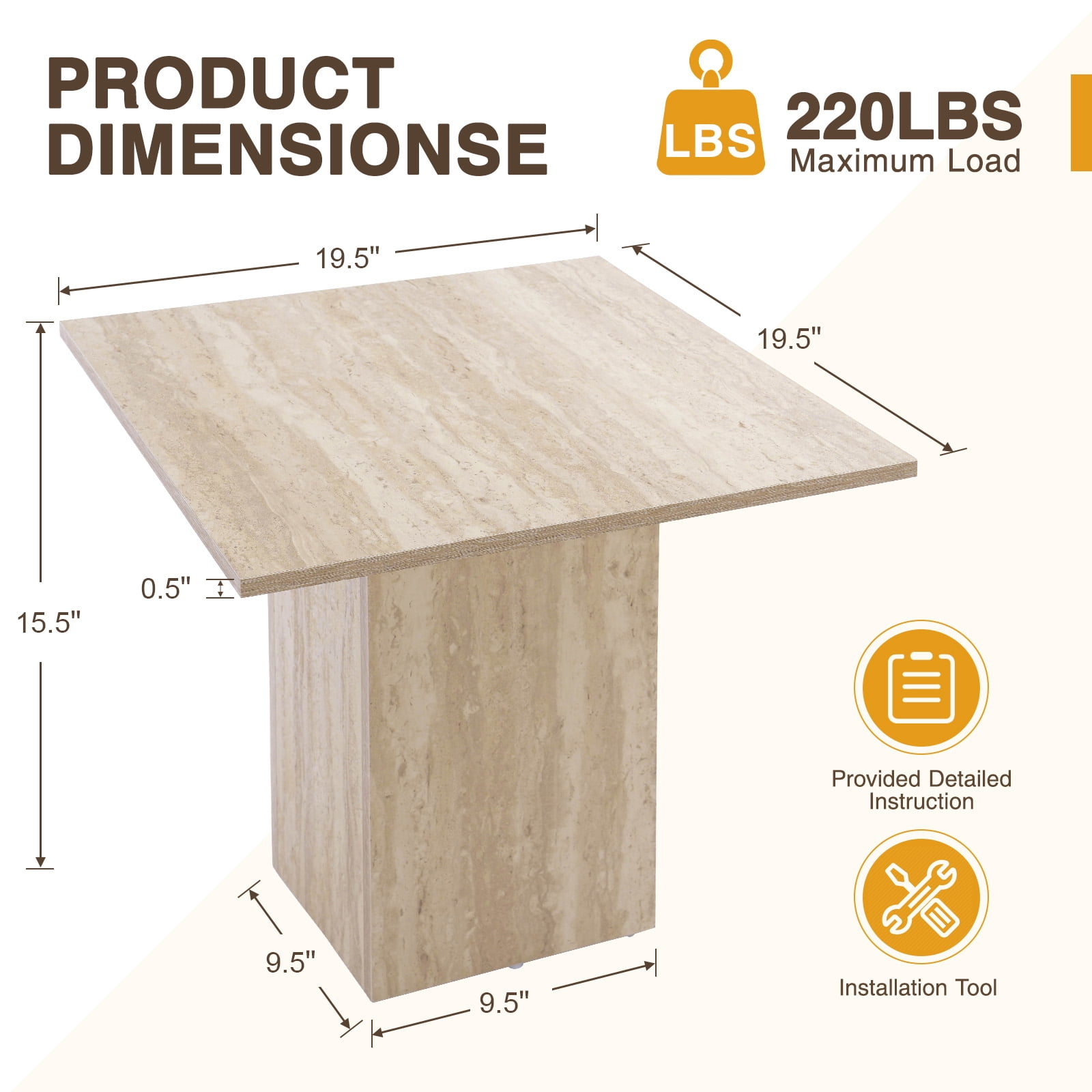 Guyou Small Square End Table Faux Marble Wood Bedside Table 20" Modern Side Table for Living Room, Reception Room, Home Office