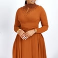 thumbnail image 4 of AURA Plus Size High Neck Beaded Swing Midi Dress Elegant Long Sleeve High Waist African Style, 4 of 10