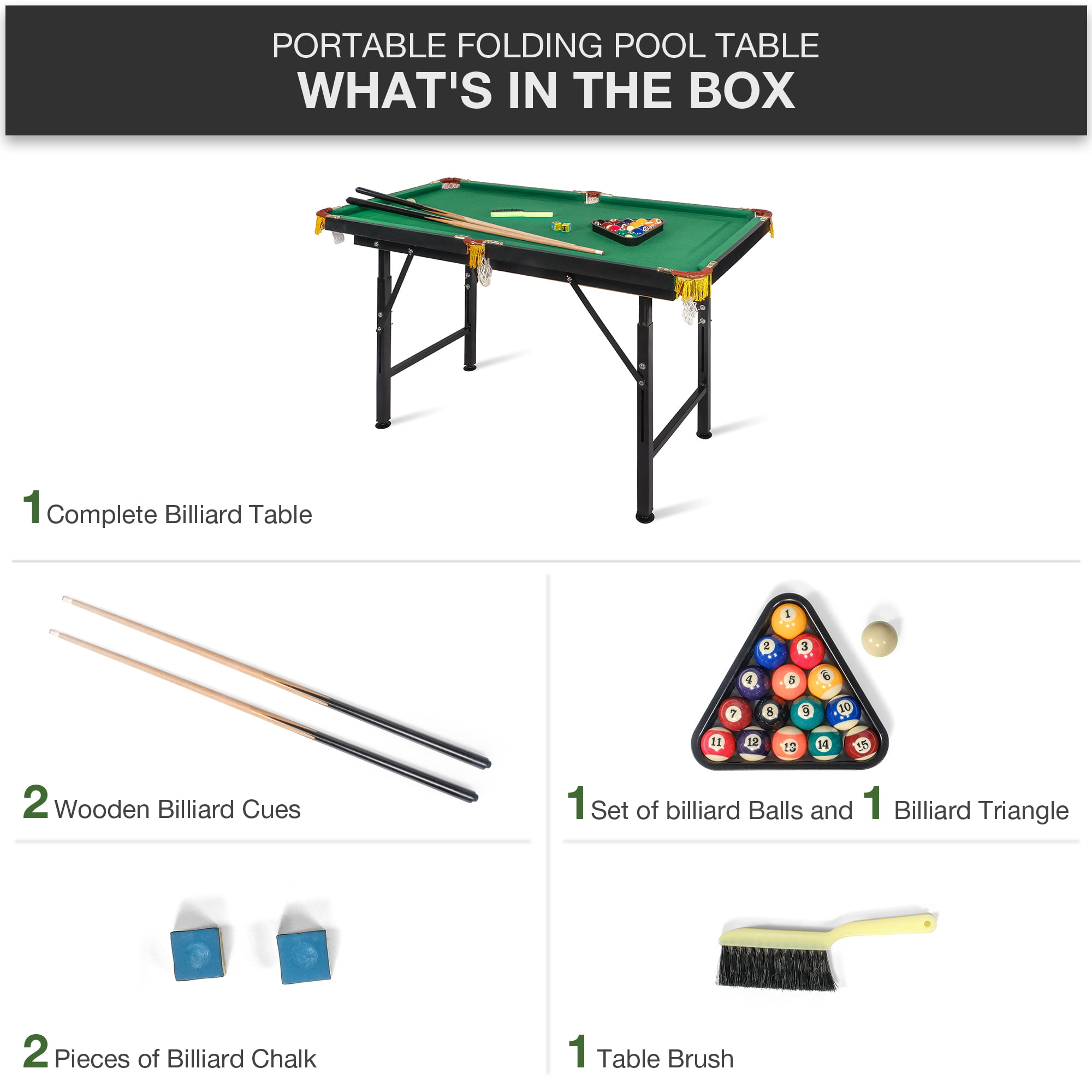 Homcom 55'' Portable Folding Billiards Table Game Pool Table For Whole  Family Number Use With Cues, Ball, Rack, Brush, Chalk : Target
