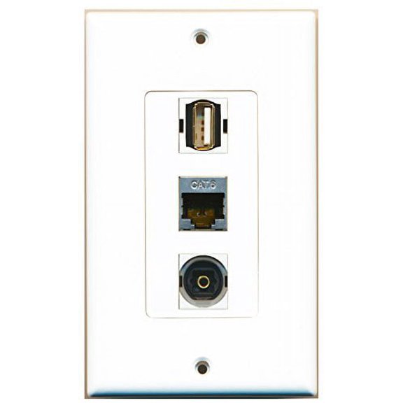 RiteAV - 1 Port USB A-A and 1 Port Shielded Cat6 Ethernet and 1 Port Toslink Decorative Wall Plate Decorative