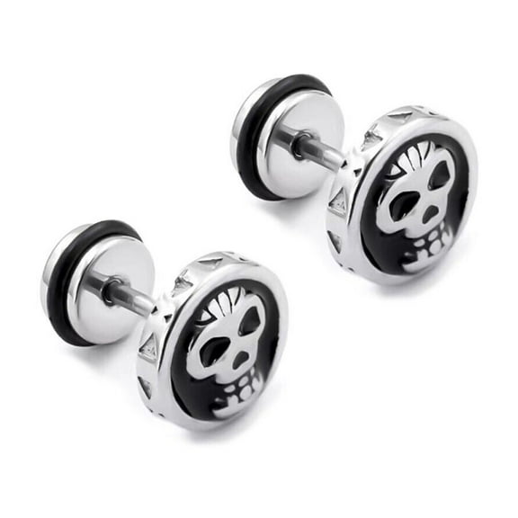 Men Skull Skeleton Stud Earrings, Stainless Steel Gothic Punk Earrings, Halloween Jewelry